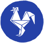 A blue rooster symbol