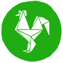 A green rooster symbol