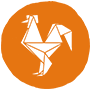 A orange rooster symbol